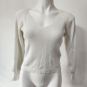 Abercrombie & Fitch XS White‎ ribbed sweater v-neck preppy academia